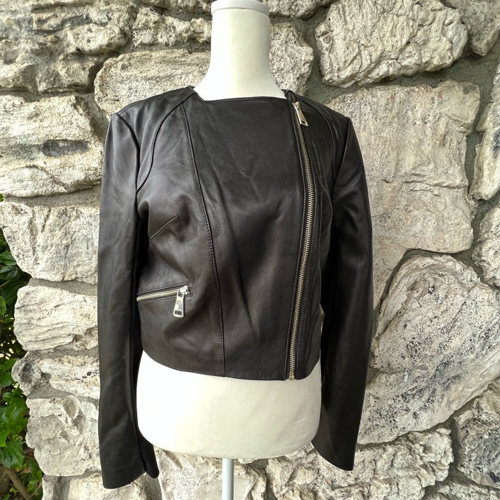 Bebe Asymmetrical Leather Cropped Jacket Size M